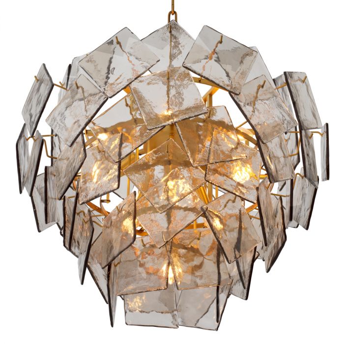 Chandelier Biltmore antique brass finish light smoke glass