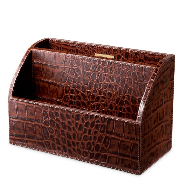 Desk Set Scaleo croco embossed antique brown leather set of 3