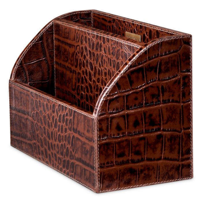 Desk Set Scaleo croco embossed antique brown leather set of 3