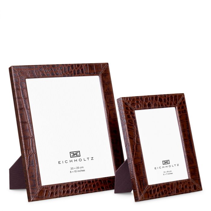 Picture Frame Scaleo croco embossed antique brown leather set of 2