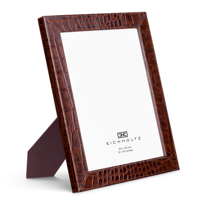 Picture Frame Scaleo croco embossed antique brown leather set of 2