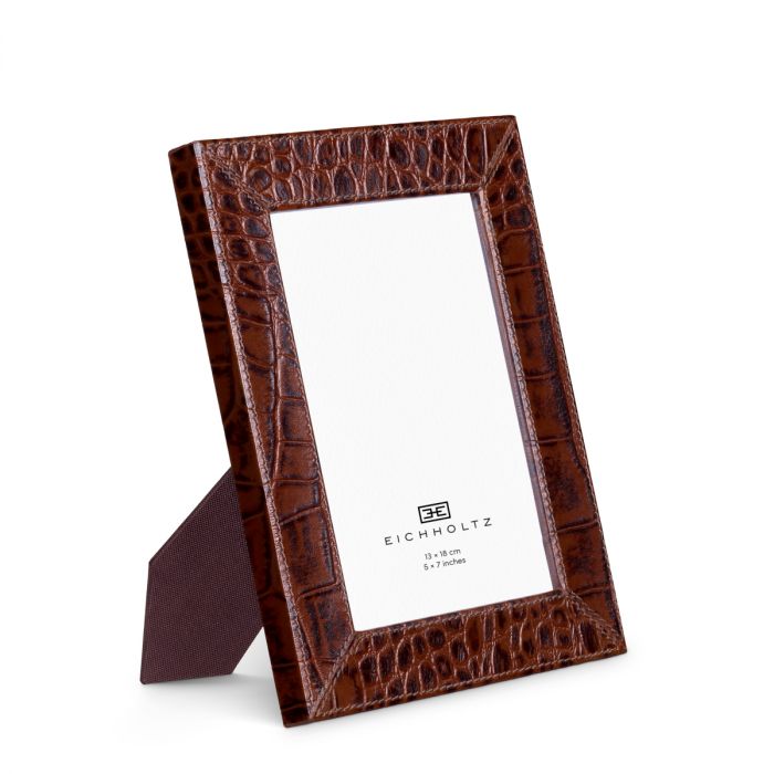 Picture Frame Scaleo croco embossed antique brown leather set of 2