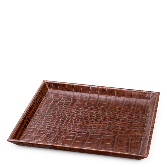 Desk Tray Scaleo croco embossed antique brown leather set of 2