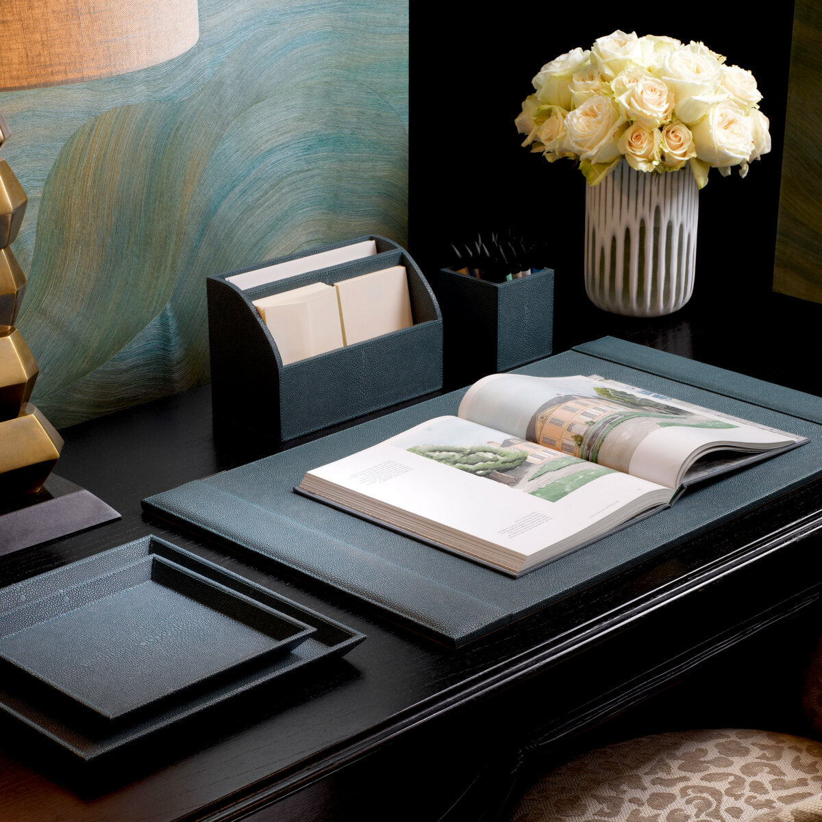 Blue Shagreen-Look Desk Set (3) Scaleo | Eichholtzmh.com