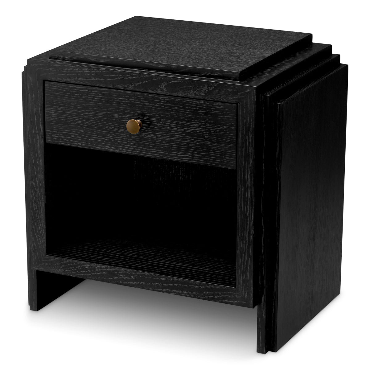 Charcoal Gray Oak Wooden Nightstand ArtDeco