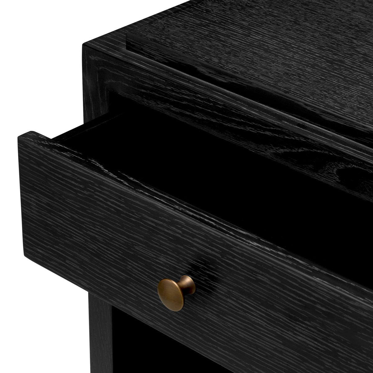 Charcoal Gray Oak Wooden Nightstand ArtDeco