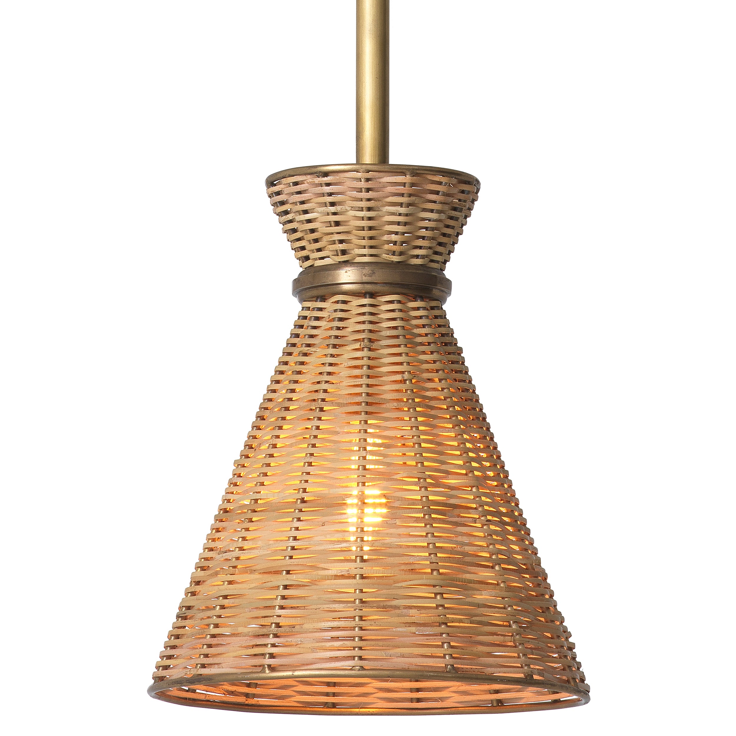 Pendant Kon Tiki vintage brass finish natural rattan