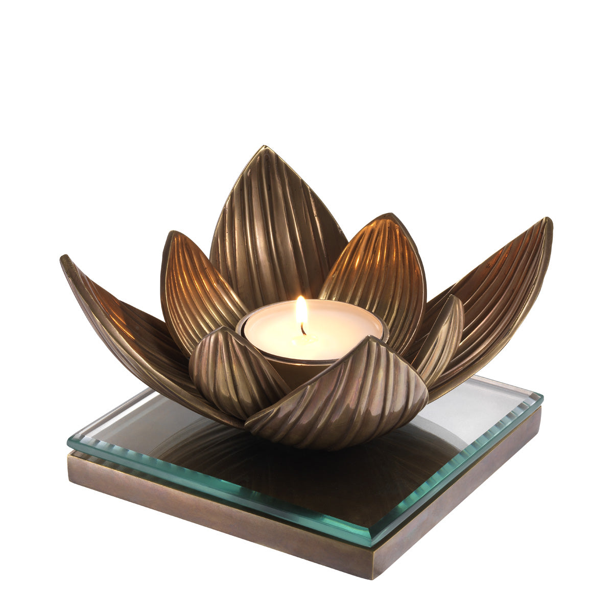 Tealight Holder Lotus vintage brass finish