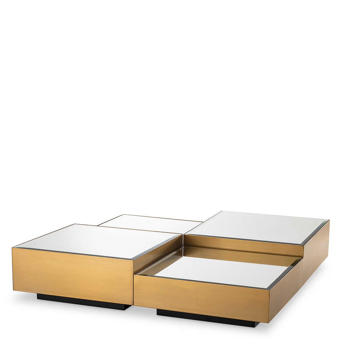 Coffee Table Esposito brushed brass finish black glass set of 4