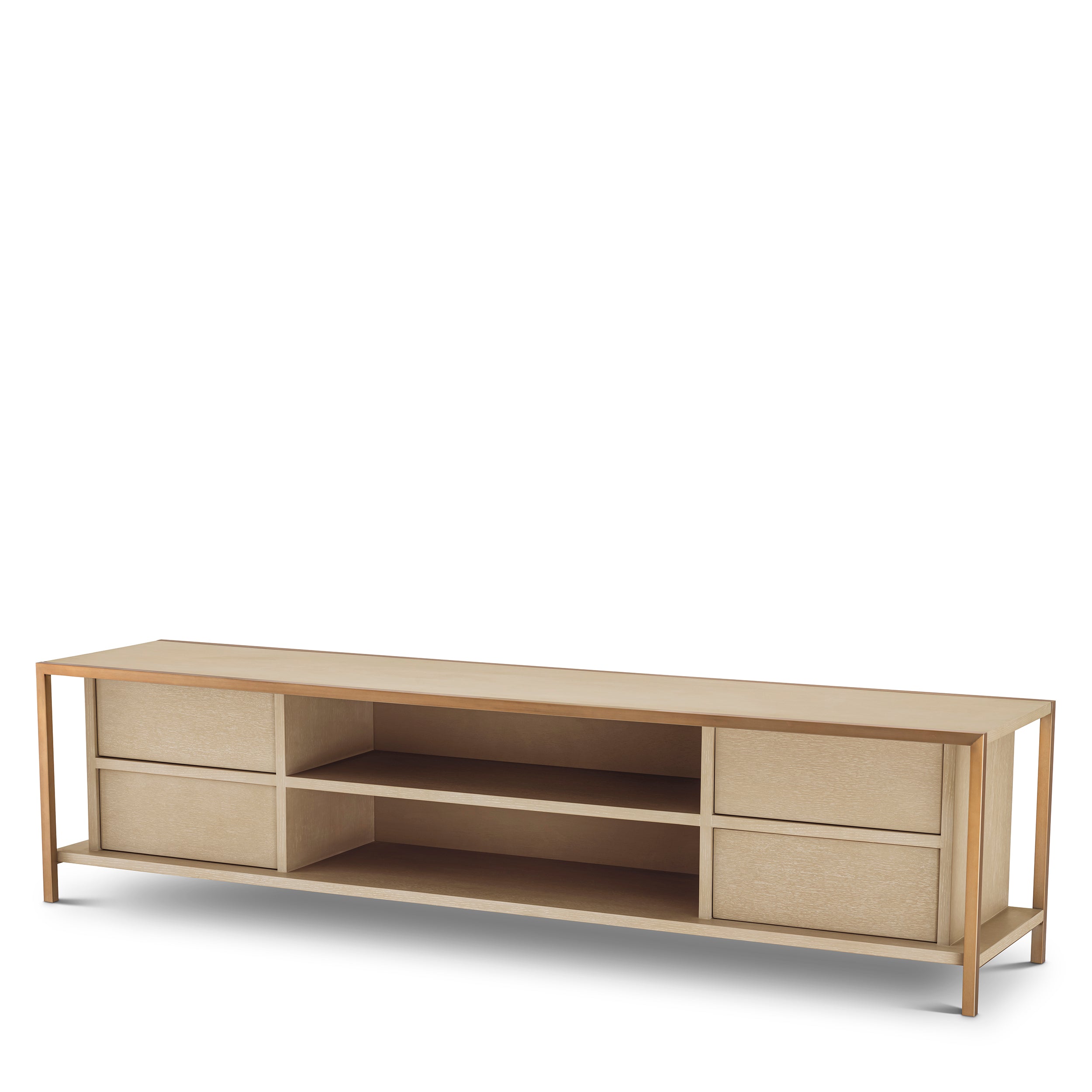 TV Cabinet Wilmot washed oak veneer brushed brass finish