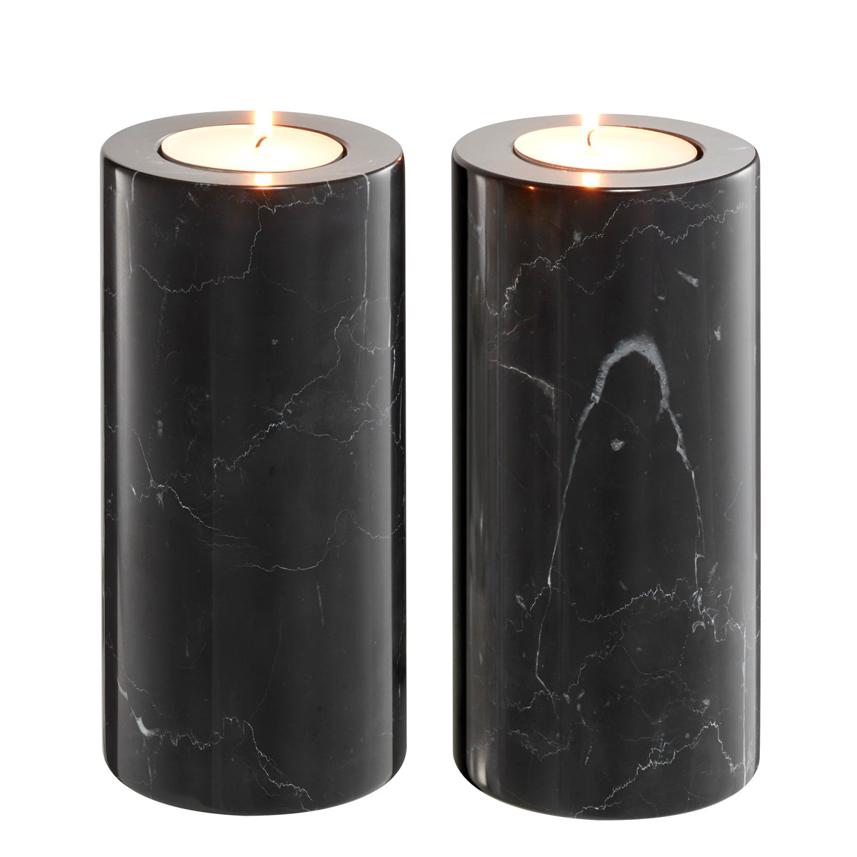 Tealight Holder Tobor L black marble set of 2