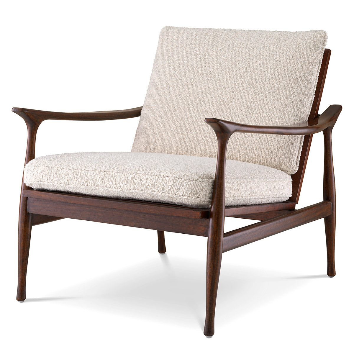 Chair Manzo classic brown finish bouclé cream incl cushions