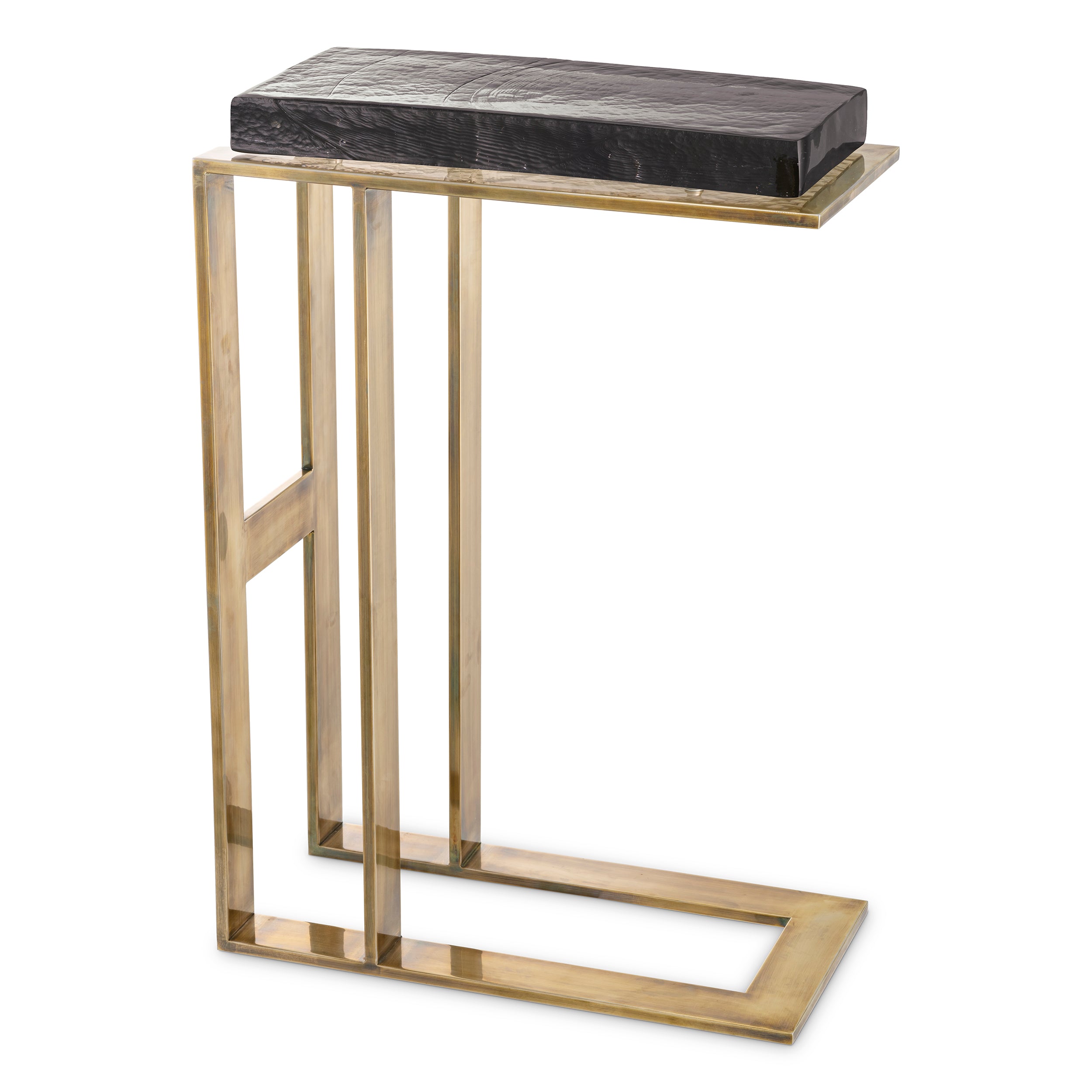 Side Table Pierre vintage brass finish clear glass