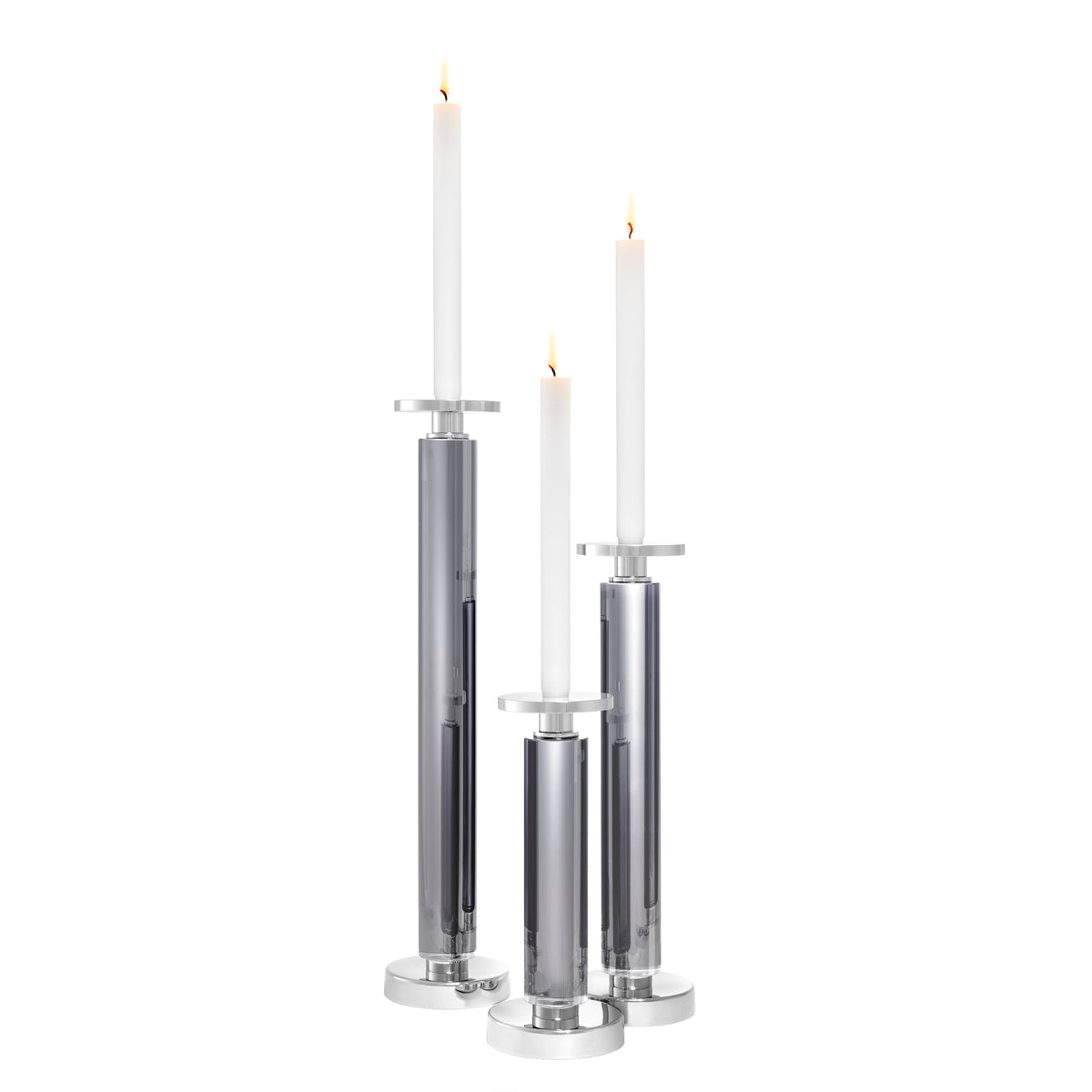 Candle Holder Chapman nickel finish smoke set of 3
