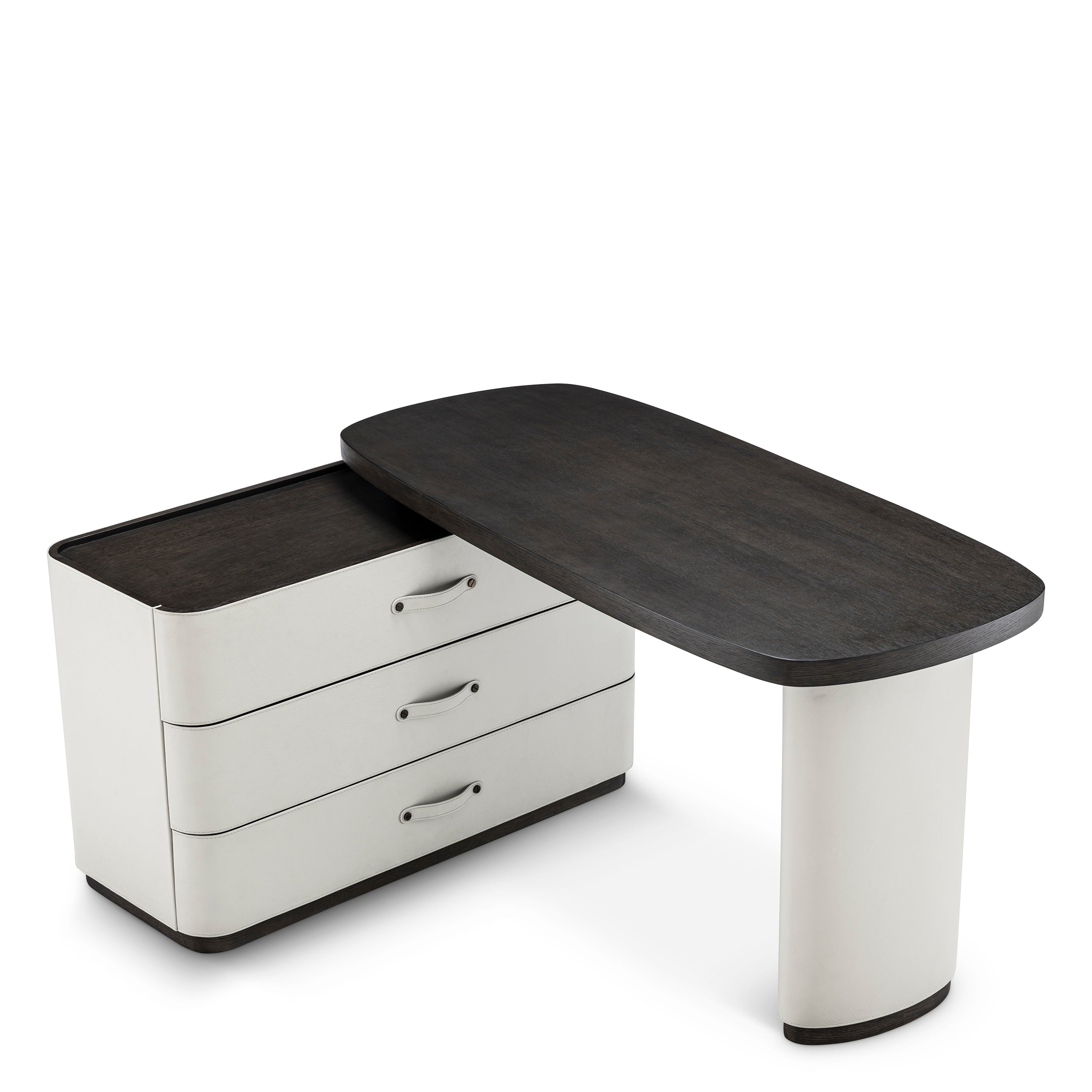 Desk Numana mocha straight oak veneer faux leather