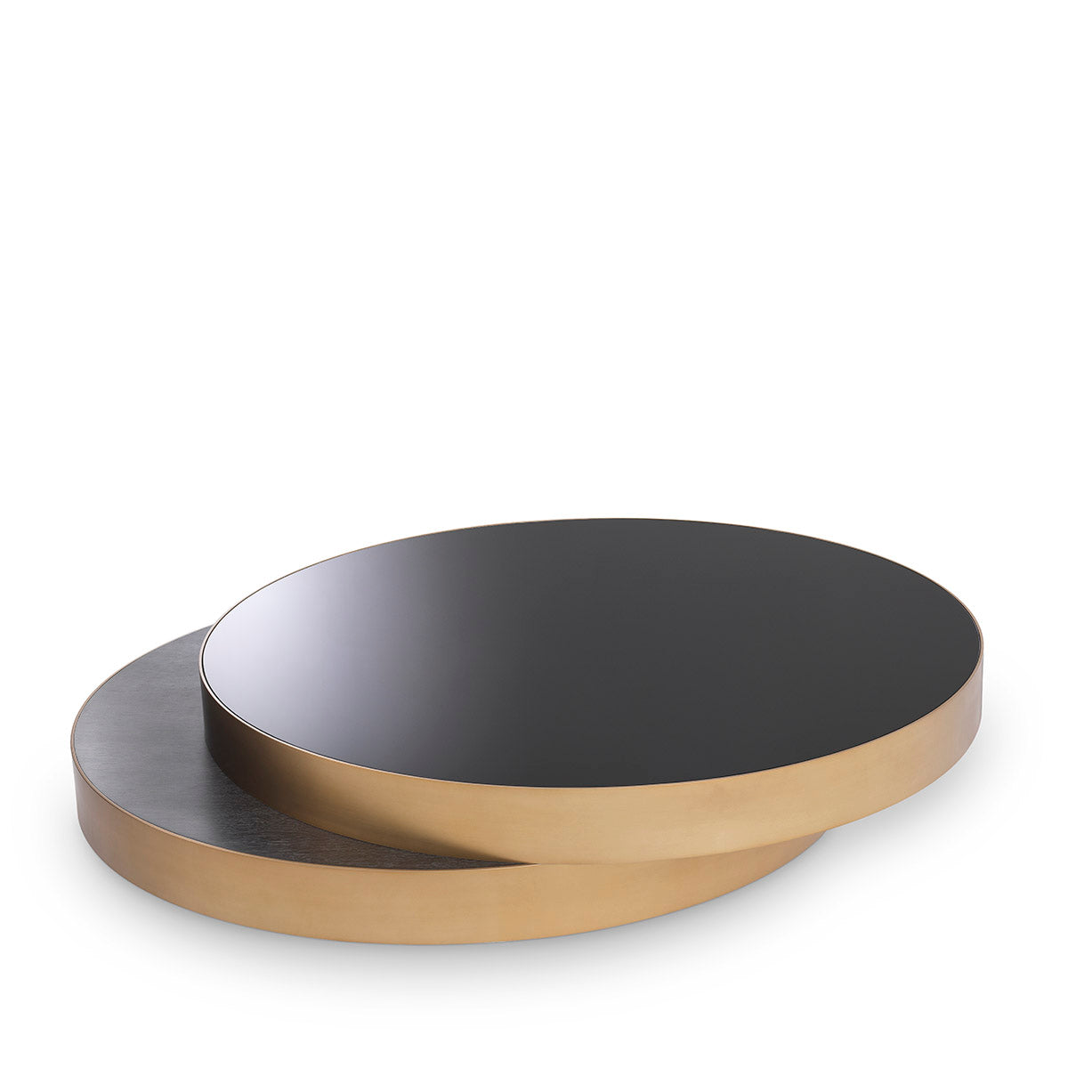 Coffee Table Griffith charcoal grey oak veneer brushed brass finish black glass