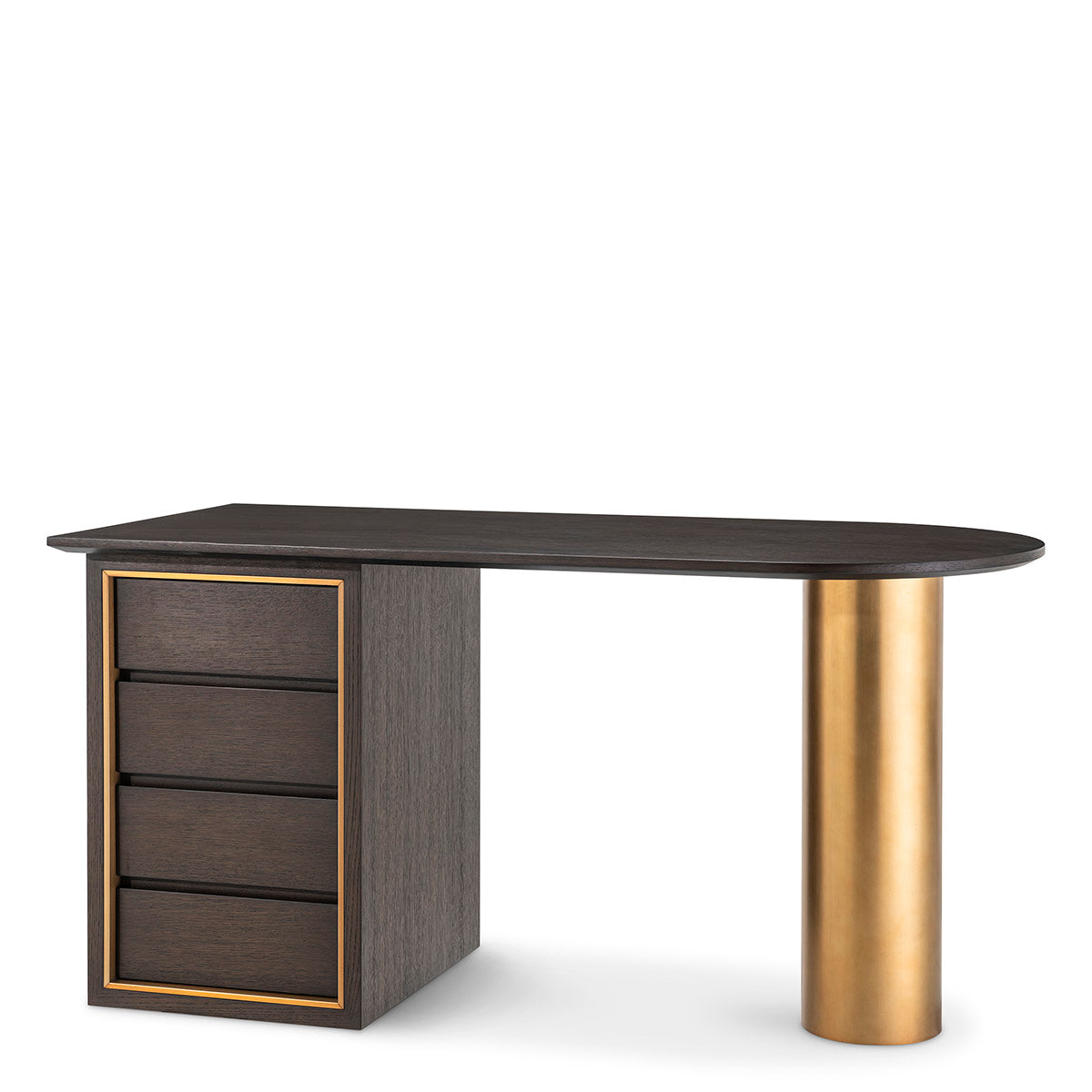 Desk Del Rio mocha oak veneer brushed brass finish