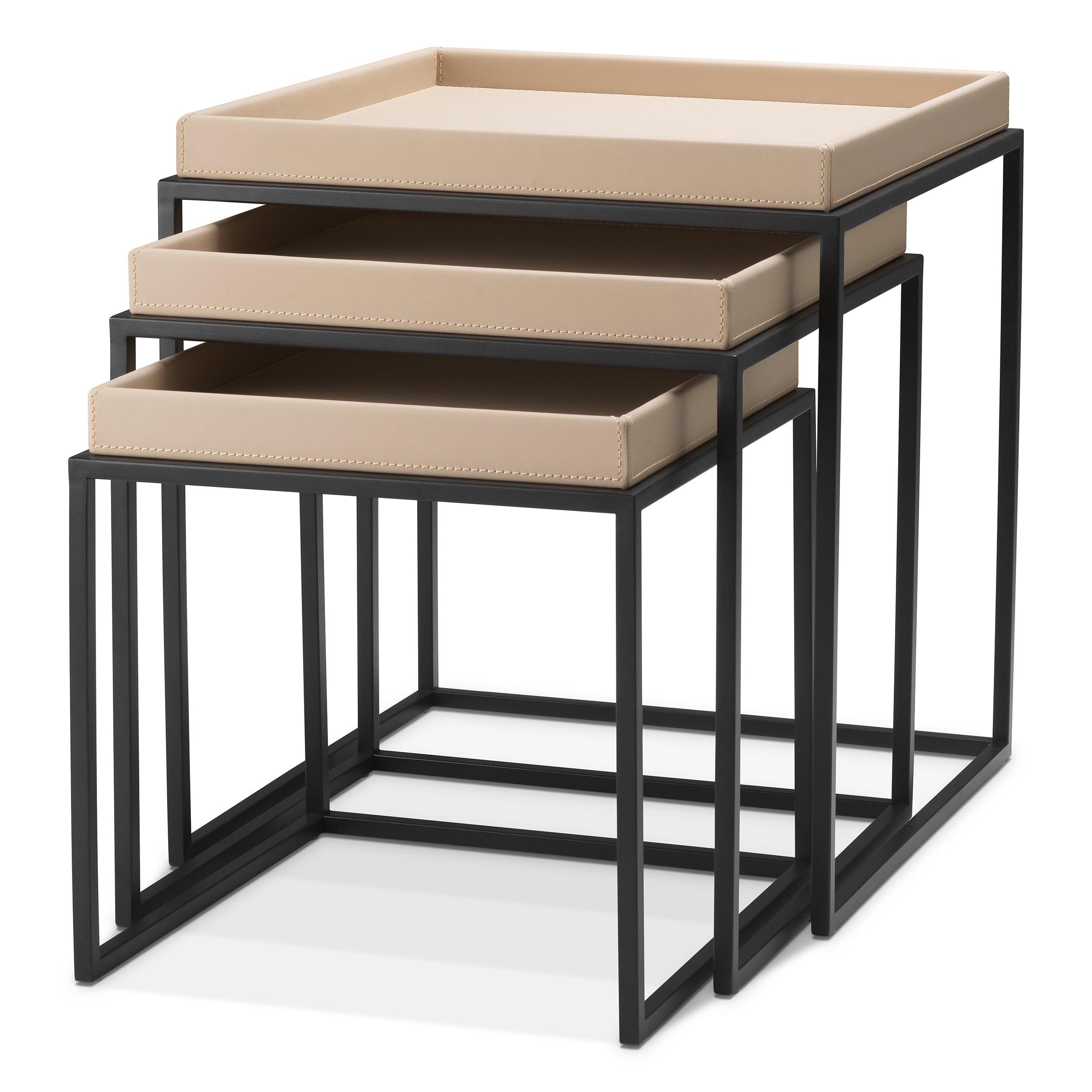 Side Table Léonard faux leather light brown set of 3