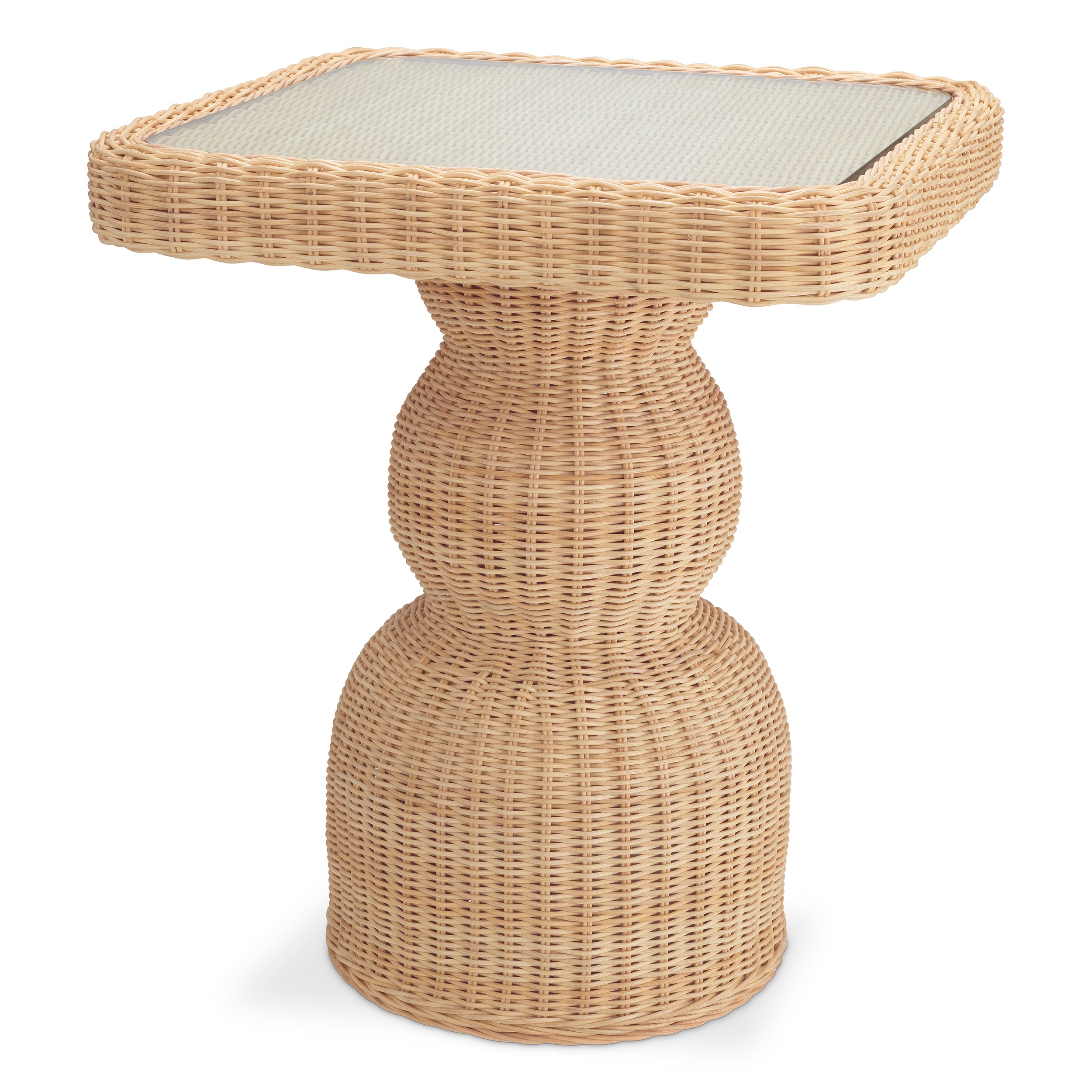 Side Table Tiago square natural rattan incl glass top