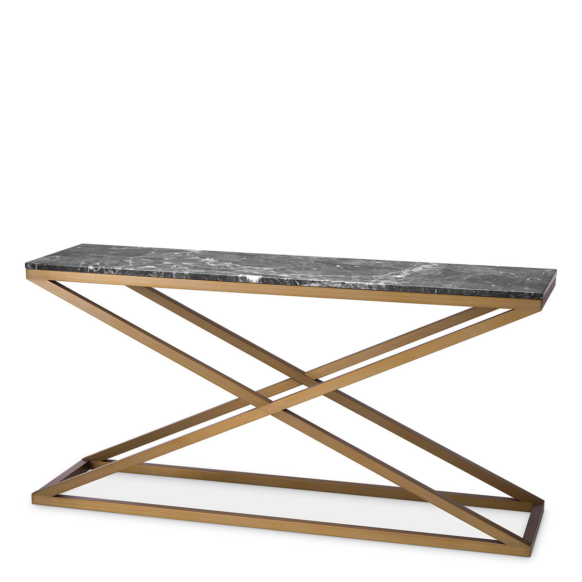 Console Table Criss Cross brushed brass finish grey marble