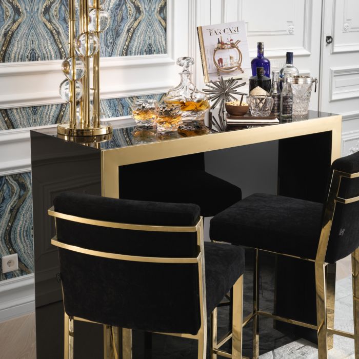 Bar Stool Scott gold finish black velvet