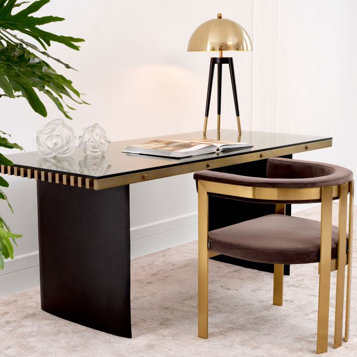 Dining Chair Clubhouse brushed brass finish savona grey