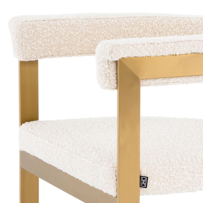 Dining Chair Clubhouse brushed brass finish bouclé cream