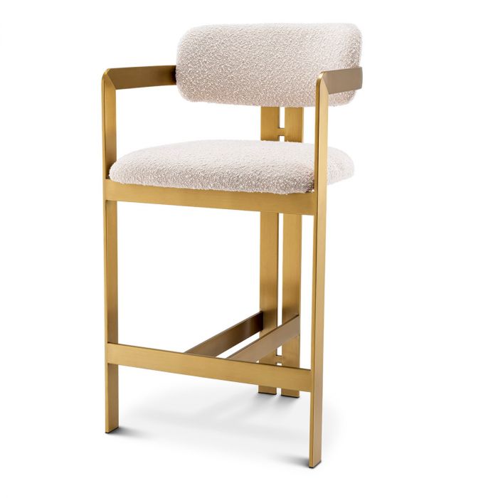 Counter Stool Donato brushed brass finish bouclé cream