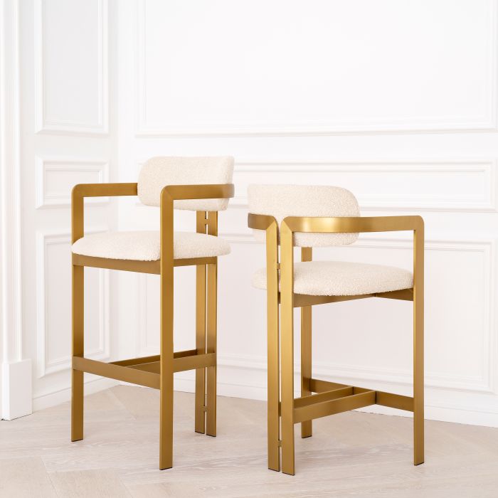 Counter Stool Donato brushed brass finish bouclé cream