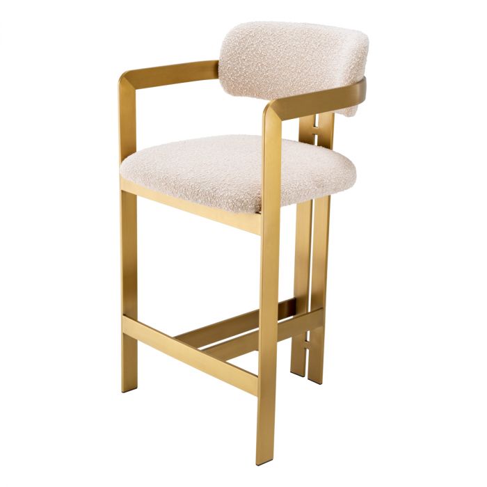 Counter Stool Donato brushed brass finish bouclé cream