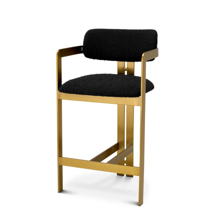 Counter Stool Donato brushed brass finish bouclé black