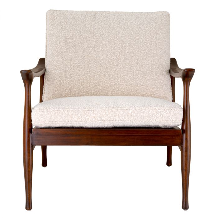 Chair Manzo classic brown finish bouclé cream incl cushions
