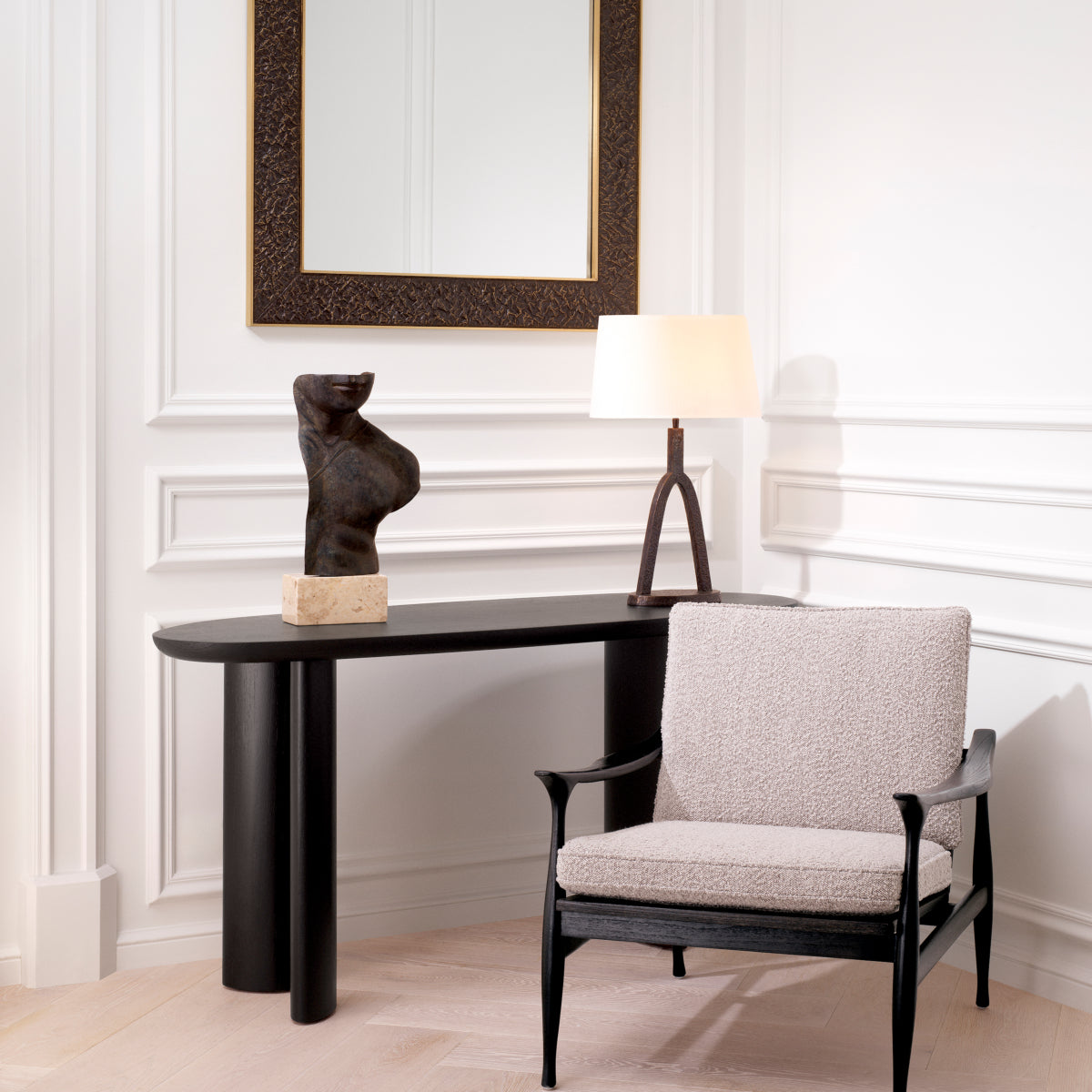 Wood Framed Bouclé Lounge Chair Manzo | Eichholtzmh.com