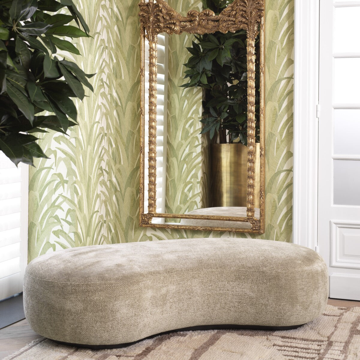 Lyssa Sand Curved Upholstered Bench Bjorn