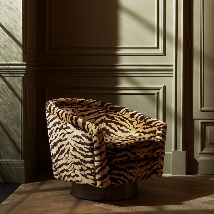 Swivel Chair Catene tigris brown brushed brass finish