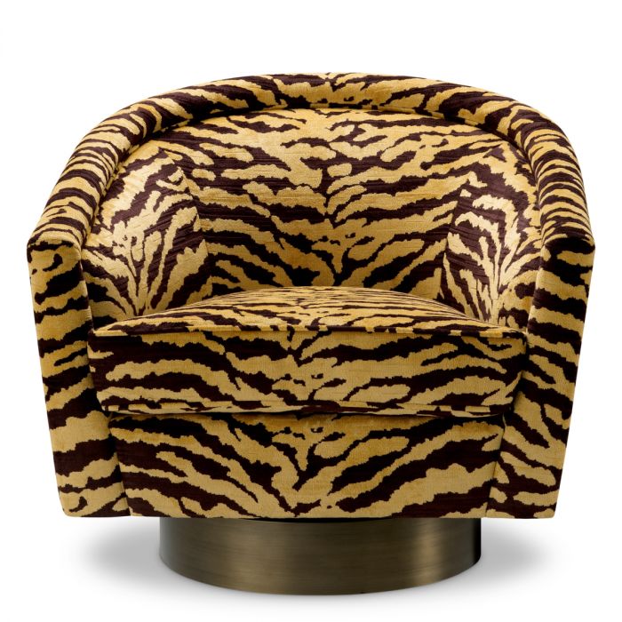 Swivel Chair Catene tigris brown brushed brass finish
