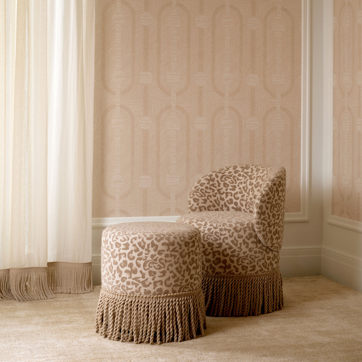 Beige Tasseled Swivel Dining Stool Greer | Eichholtzmh.com