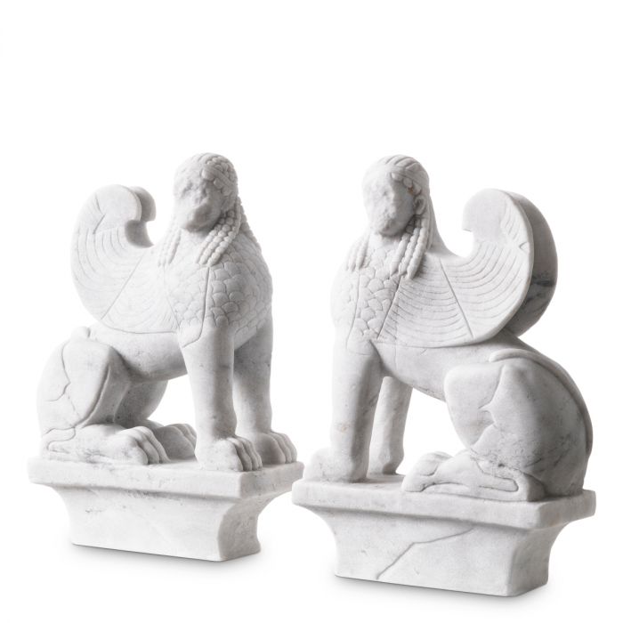 Object Sphinx white marble set of 2
