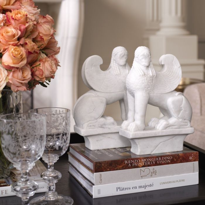 Object Sphinx white marble set of 2