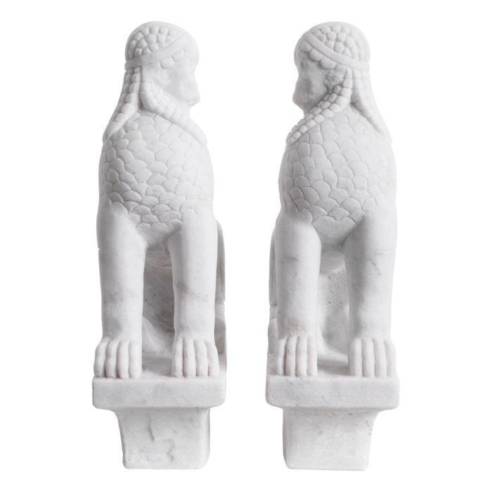 Object Sphinx white marble set of 2