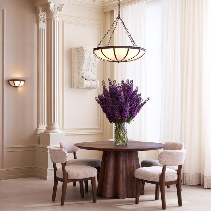 Chandelier Jenkins L bronze highlight finish white glass
