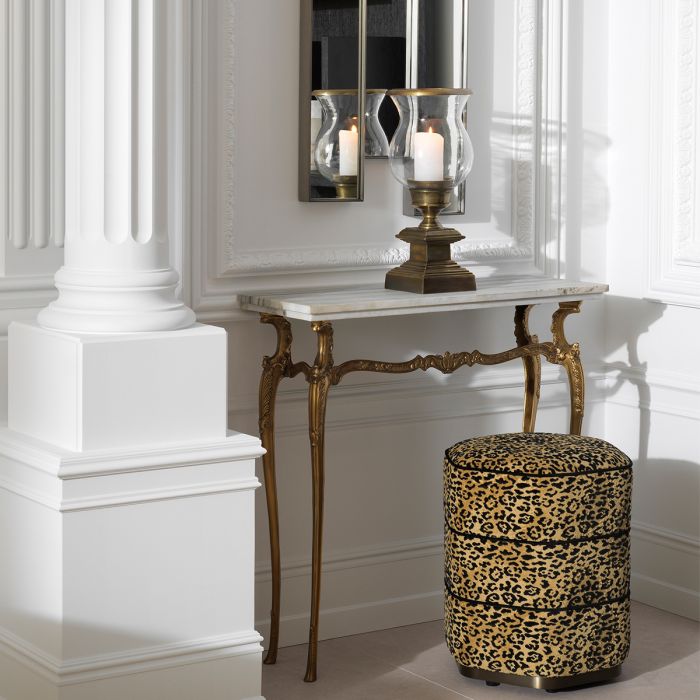 Stool Roosevelt bernard leopard camel bronze finish